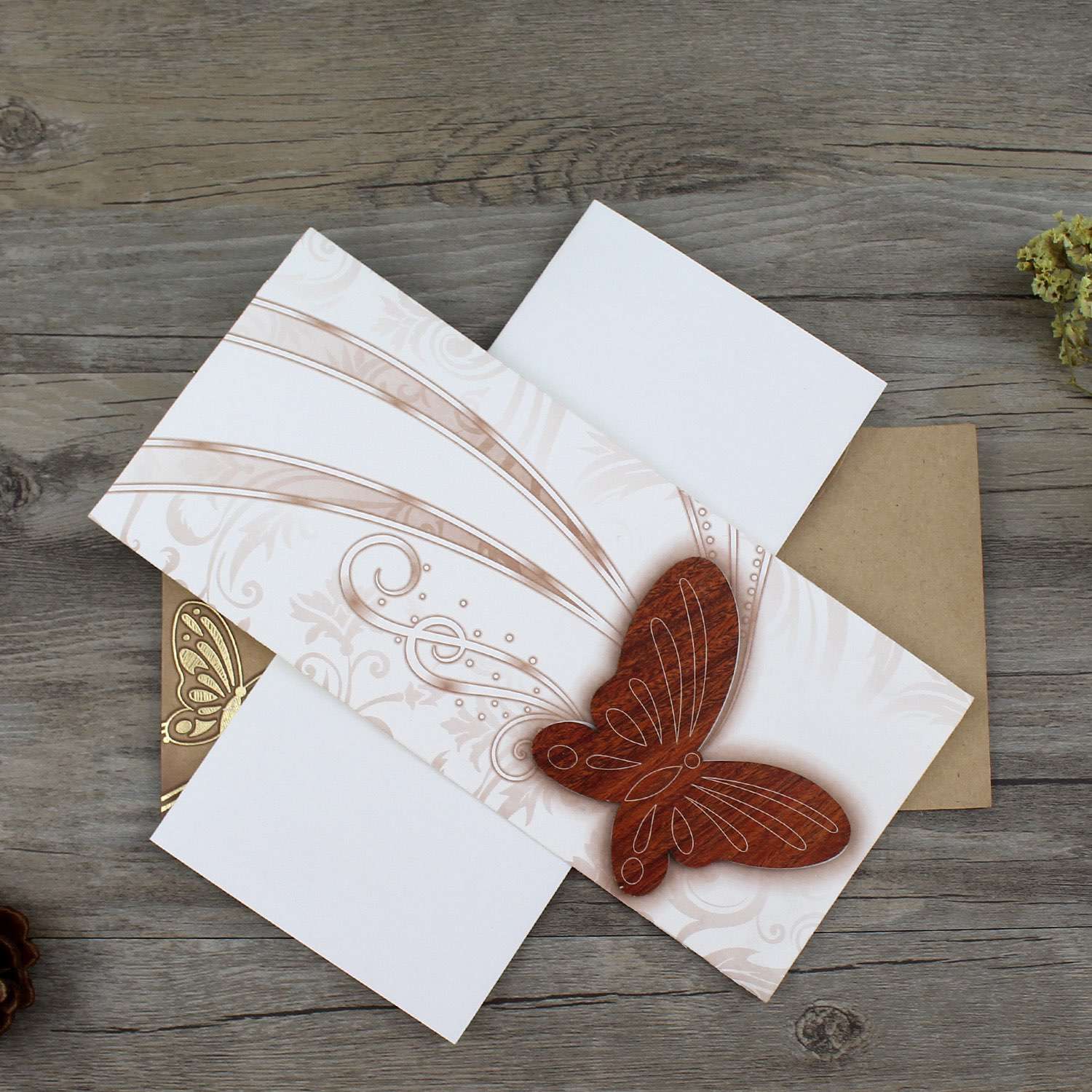 Wooden Invitation Card Butterfly Decoration Pocket Invitation Customized